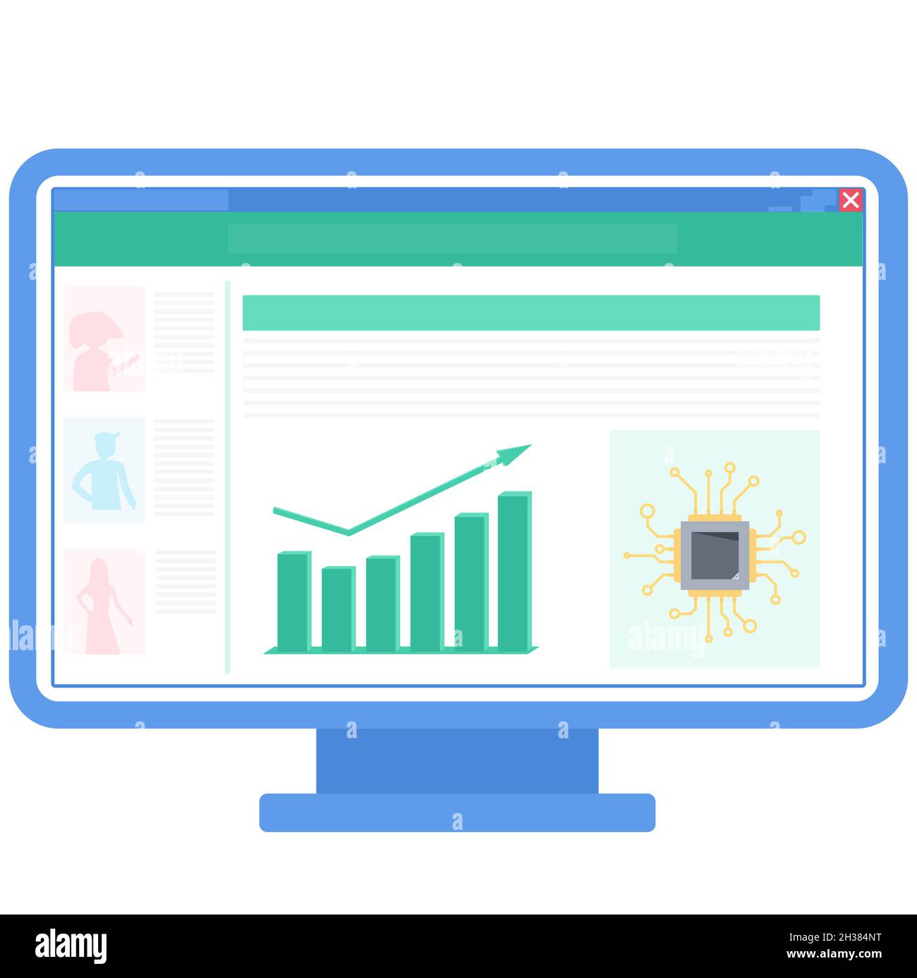 Displaying a chart on a computer, flat Stock Vector