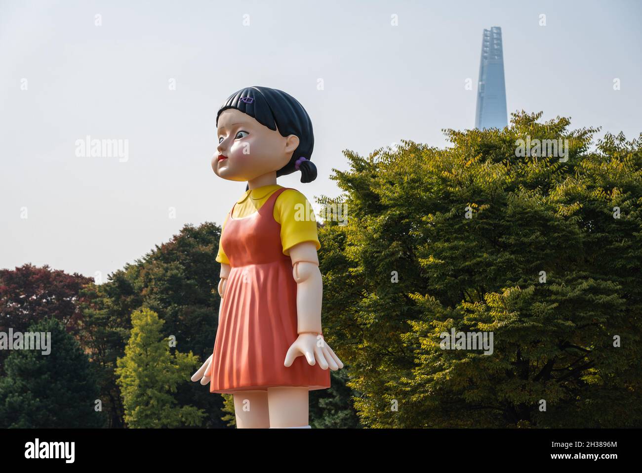 Seoul, South Korea. 26th Oct, 2021. View of a giant doll from Netflix