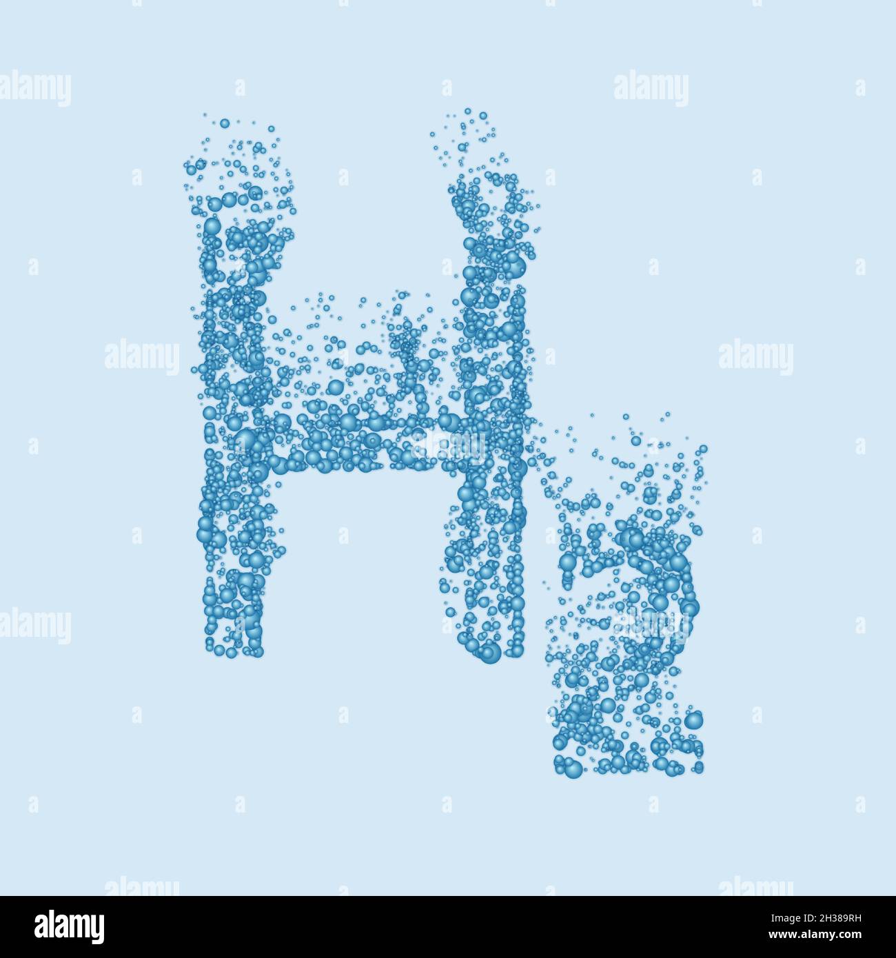 Green hydrogen concept. H2 hydrogen symbol constructed with bubbles on light backdrop. Stock Vector
