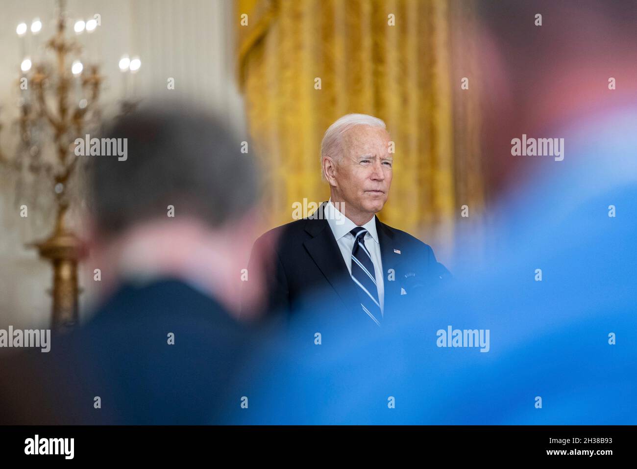 Washington, United States of America. 18 August, 2021. U.S President Joe Biden delivers remarks about the COVID-19 response and vaccination program from the East Room of the White House, August 18, 2021 in Washington, D.C.Credit: Carlos Fyfe/White House Photo/Alamy Live News Stock Photo