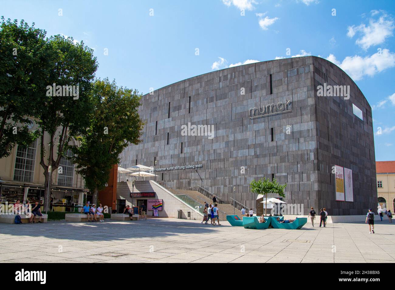Vienna, Austria, July 13, 2021. The MuseumsQuartier Wien, MQ, is a cultural complex, housed in the former imperial stables. It is one of the largest c Stock Photo