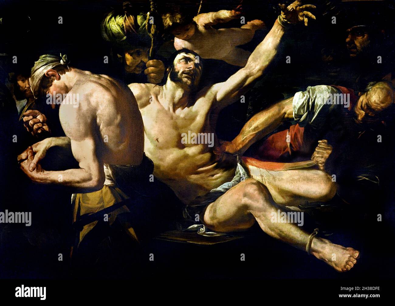Martyrdom of St Bartholomeus circa 1649 by Gioacchino Assereto  1600-1649  Italy, Italian, ( Bartholomew was one of the twelve apostles of Jesus according to the New Testament. He is said to have been martyred for having converted Polymius, King of Armenia, to Christianity.) Stock Photo