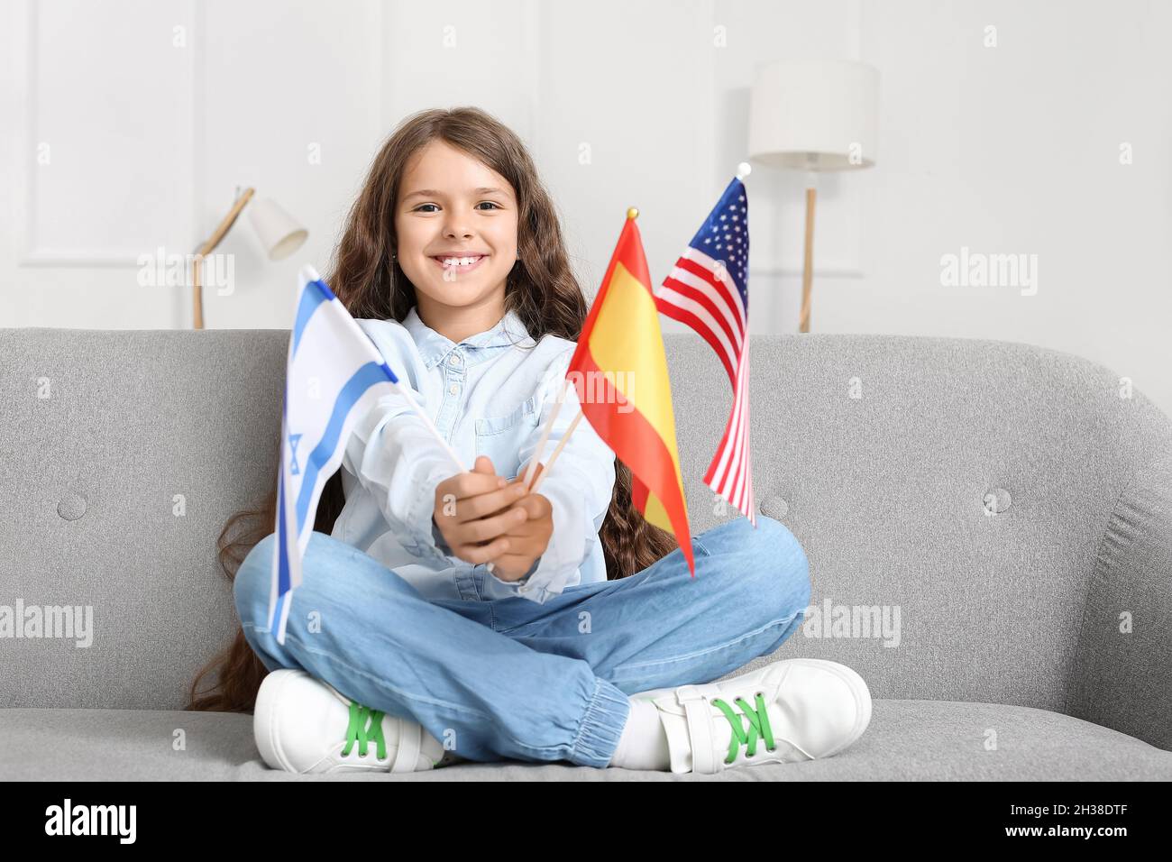 Children different country flags hires stock photography and images