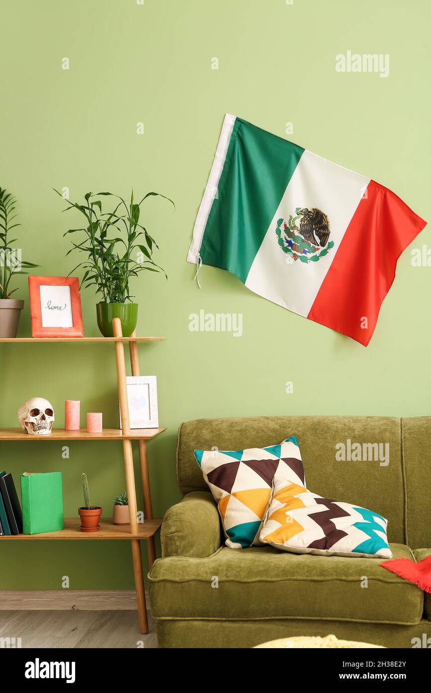Interior of stylish living room with Mexican flag Stock Photo Alamy