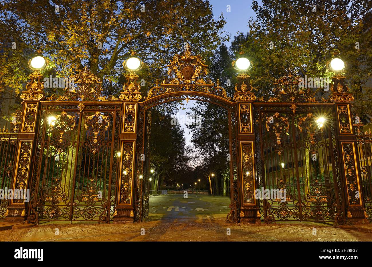 Parc Monceau, wrought iron gate, entrance portal .Paris. France Stock