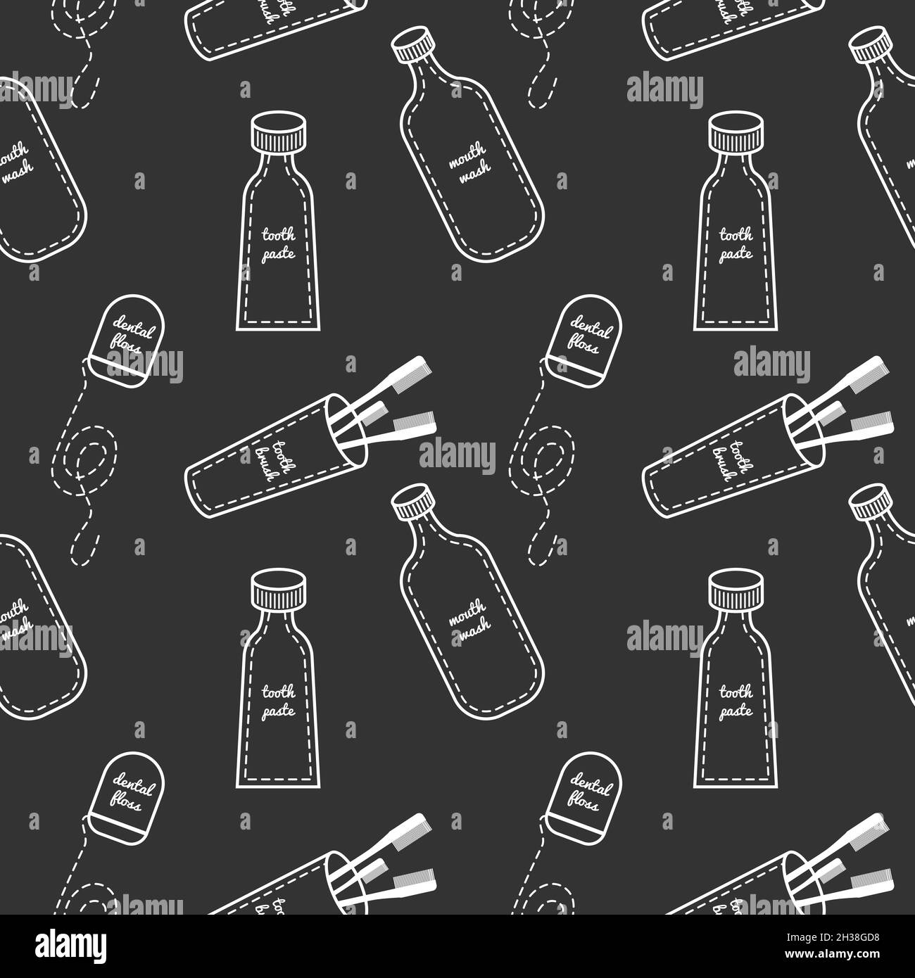 Tooth care elements seamless pattern. Vector illustration on black background Stock Vector