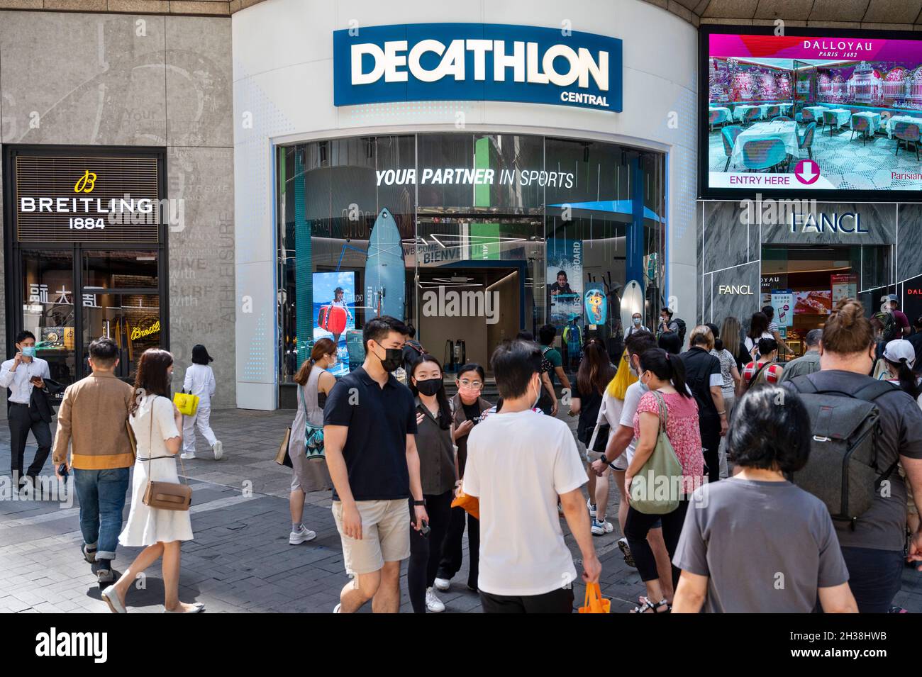 Pedestrians walk past the French sporting goods Decathlon store in Hong  Kong. (Photo by Budrul Chukrut / SOPA Images/Sipa USA Stock Photo - Alamy