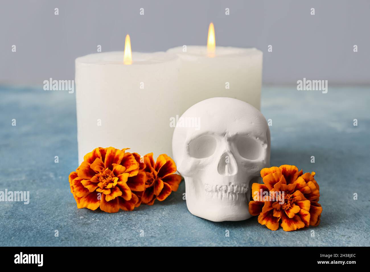 Human skull for Mexico's Day of the Dead (El Dia de Muertos) with ...