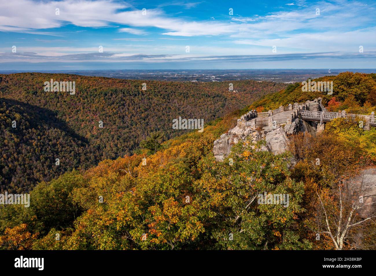 Coopers Rock state park overlook over the Cheat River in narrow wooded in the autumn. Park