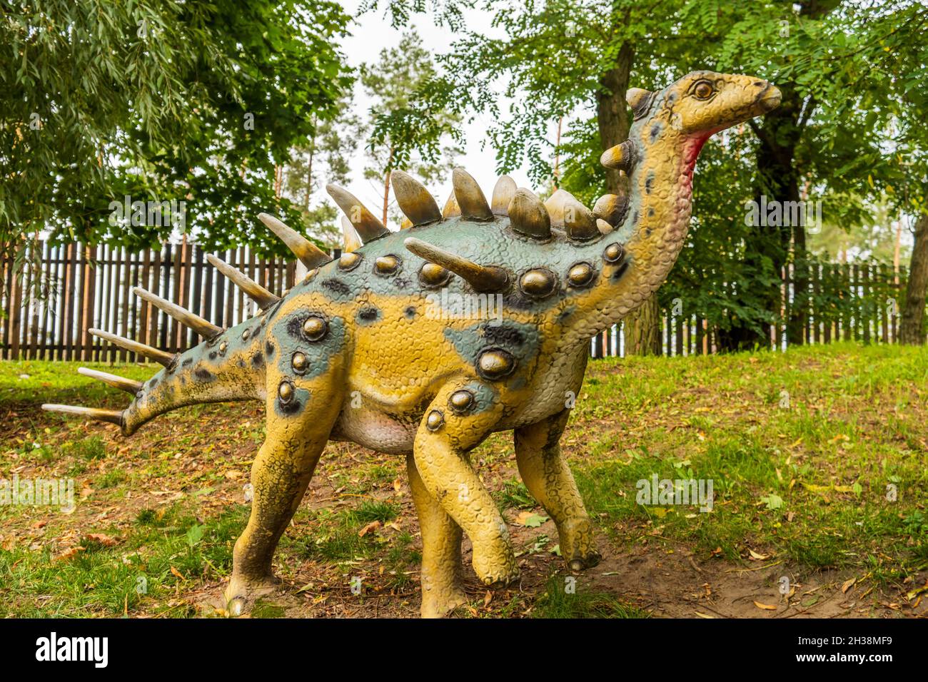 ROGOWO, POLAND - Sep 26, 2021: A view of Kentrosaurus aethiopicus Hennig sculpture in  Zaurolandia dinosaur park in Rogowo, Poland Stock Photo