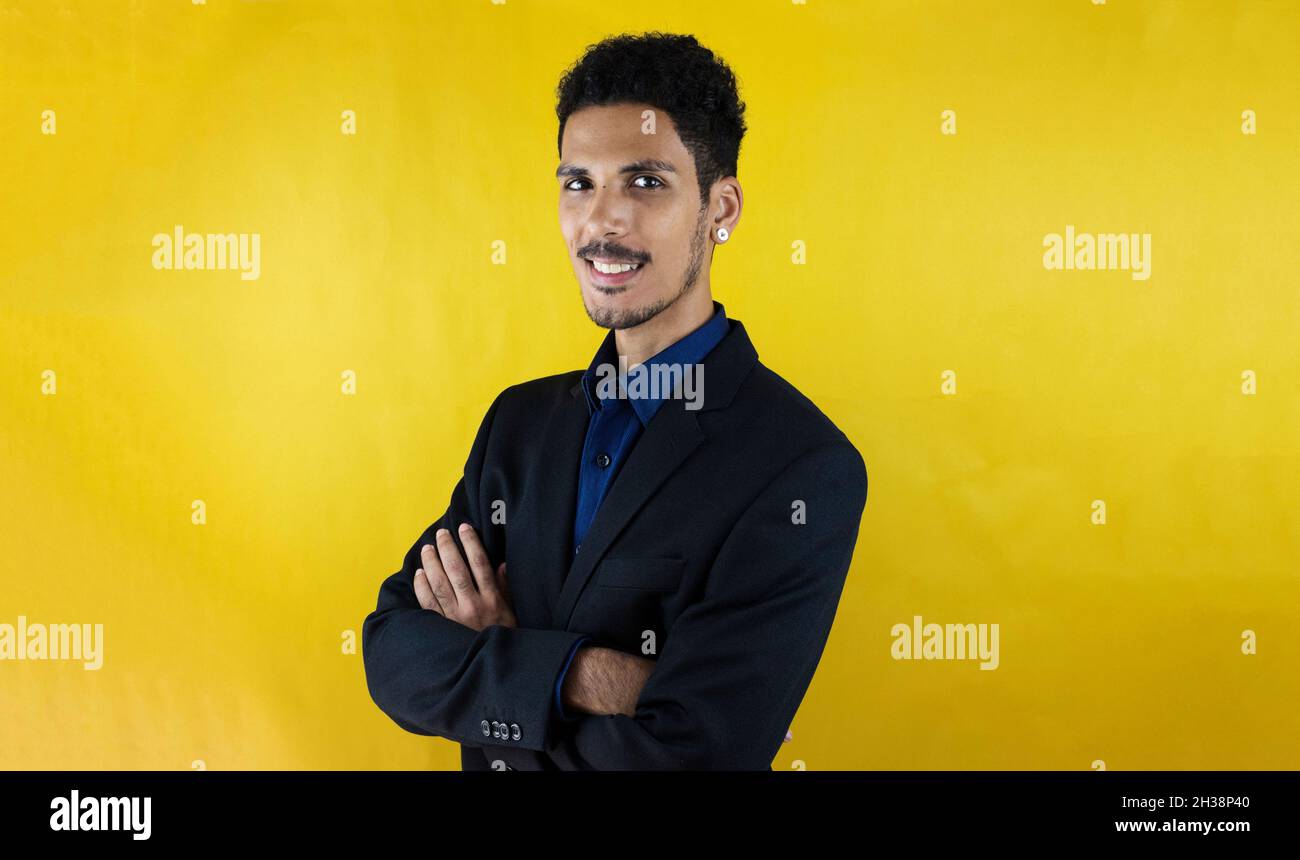 Business young man in a Suit isolated on yellow blackground. Handsome ...