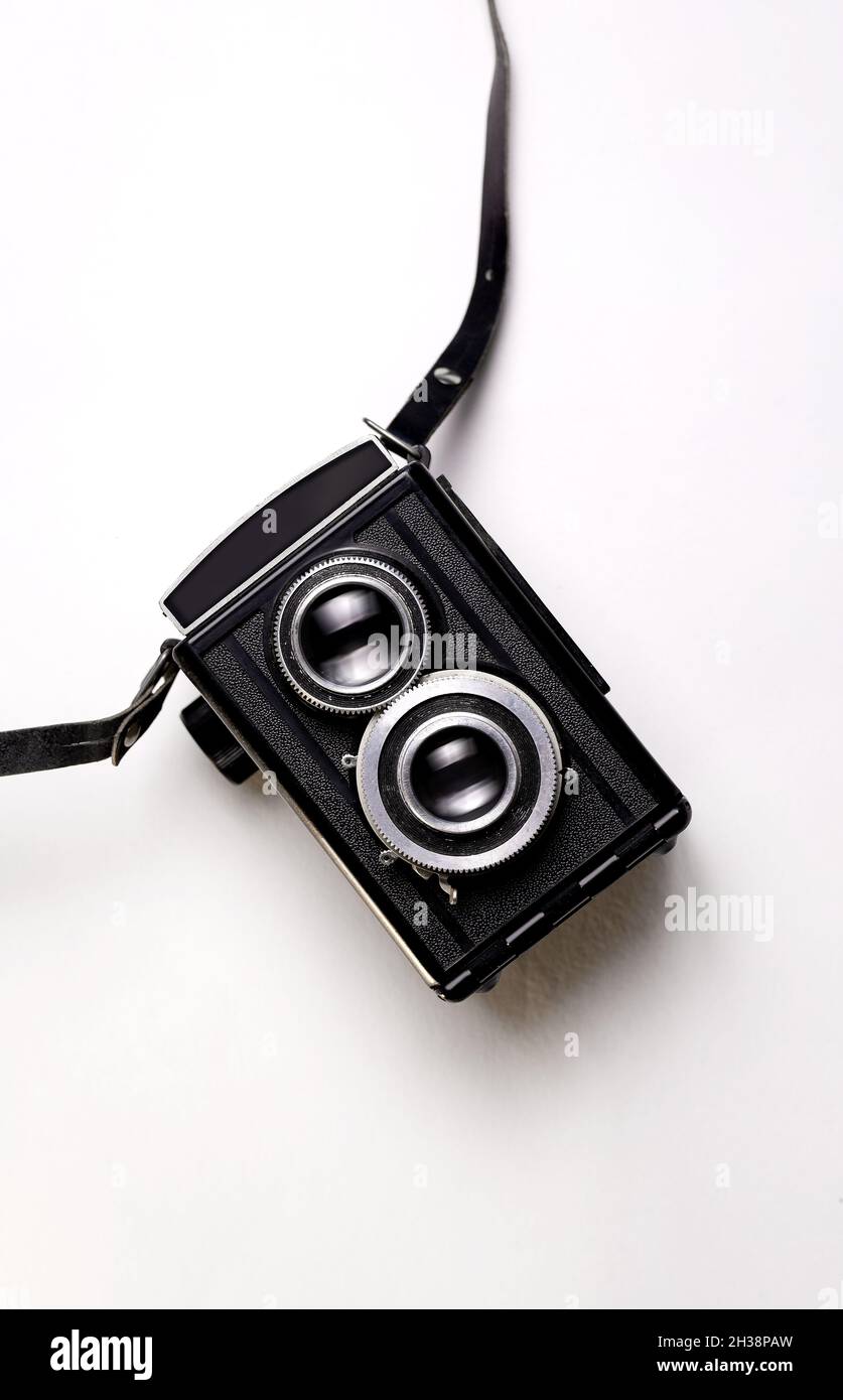 black retro camera isolated on white background Stock Photo - Alamy