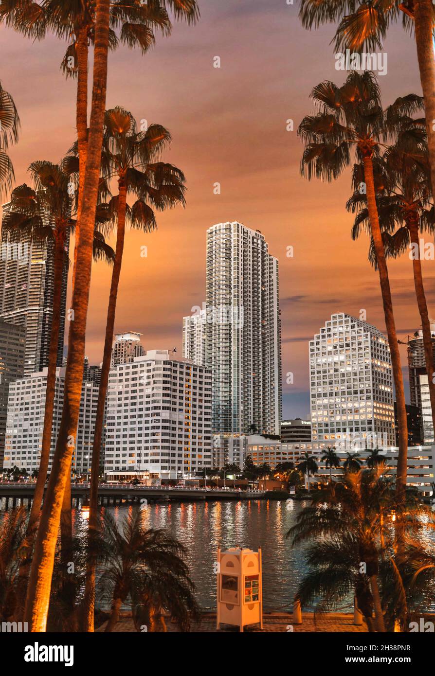 miami Brickell skyline sunset buildings Stock Photo - Alamy