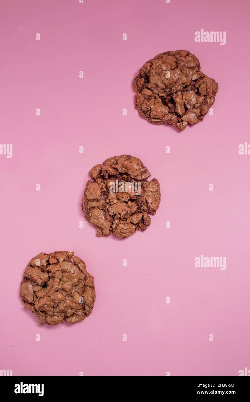 chocolate cookies on the pink background Stock Photo