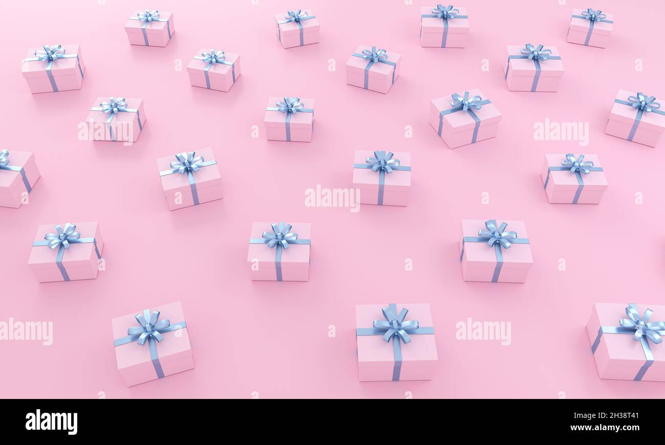 Pink gifts pattern with ribbon blue on isometric background. 3D ...
