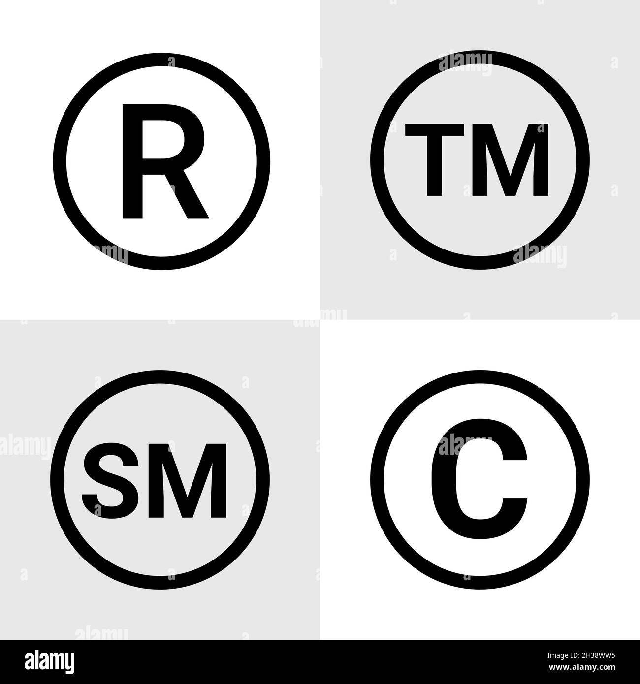 Trademark copyright symbol logo. Trade mark sign circle intellectual legal property register icon Stock Vector