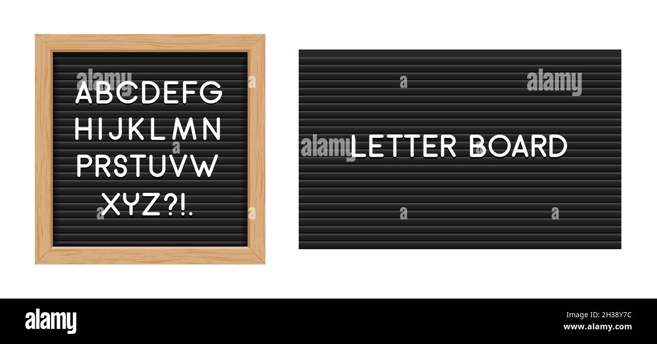 Letter board black isolated word background frame message vector vintage letterboard sign alphabet Stock Vector