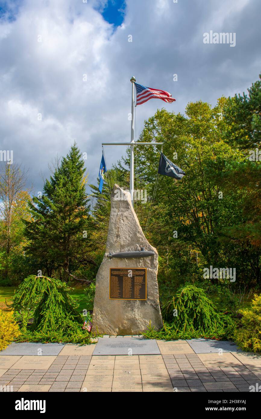USS Thresher SSN 593 memorial with US National Flag in town of Kittery