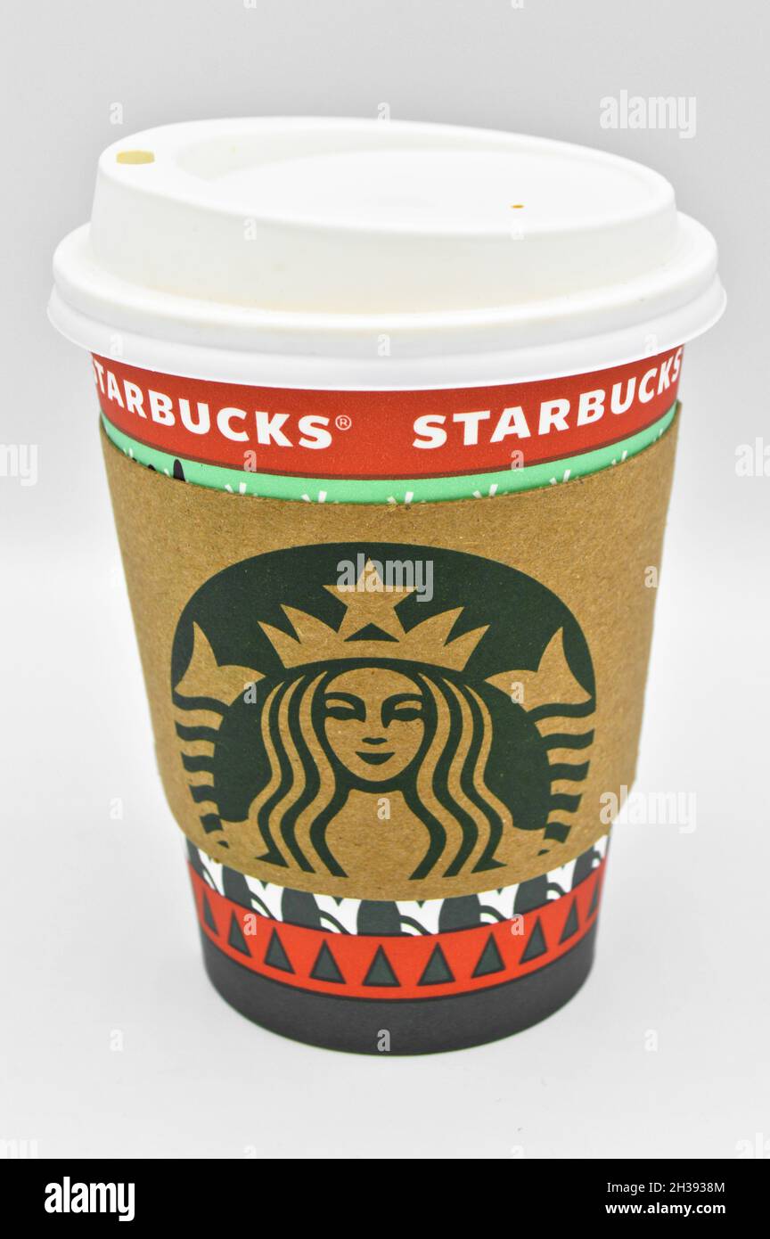 Christmas concept of Starbucks paper cup, isolated on white background ...