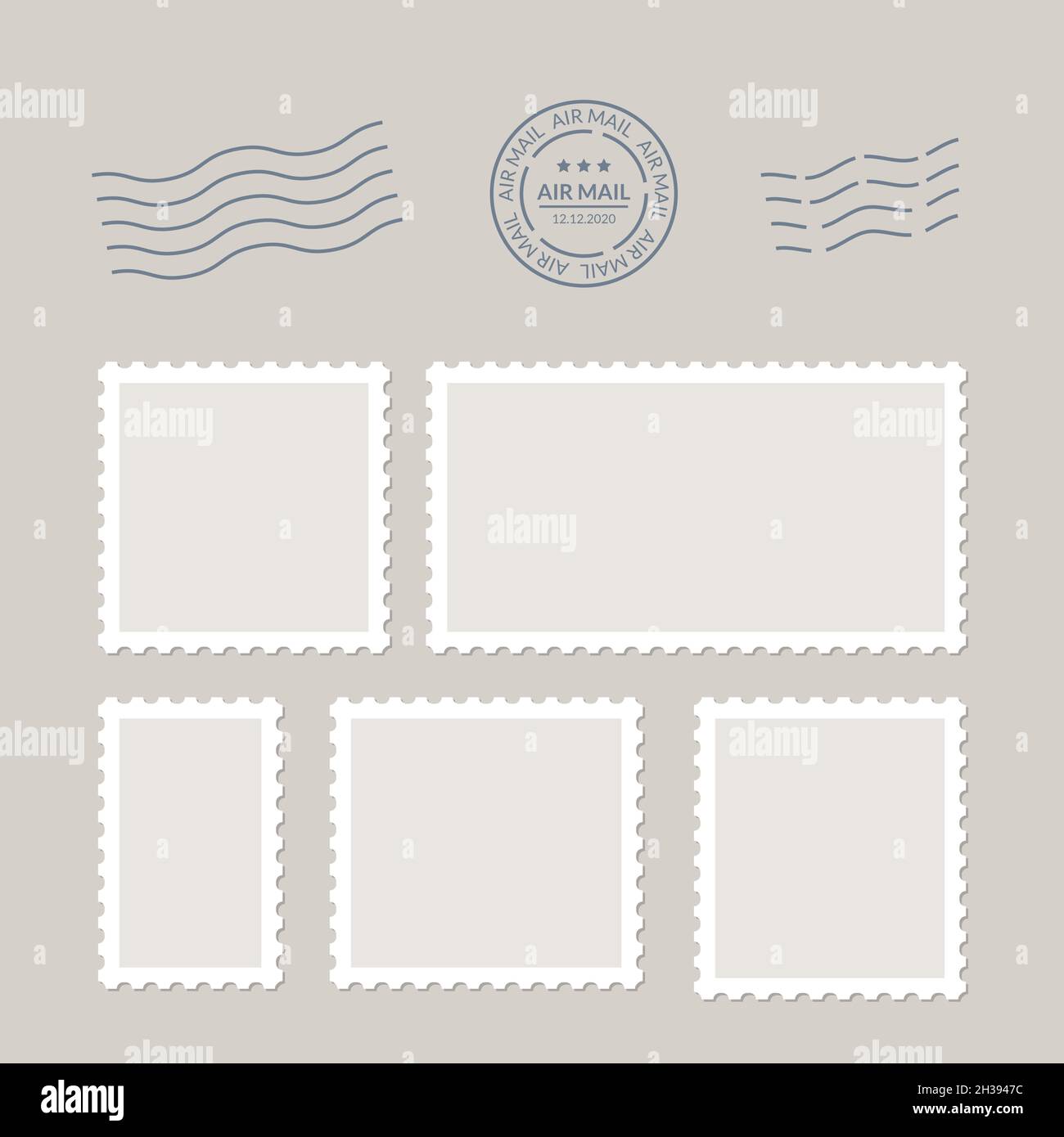Postage stamps vector vintage border post mail. Blank postal sticker template frame. Postmark