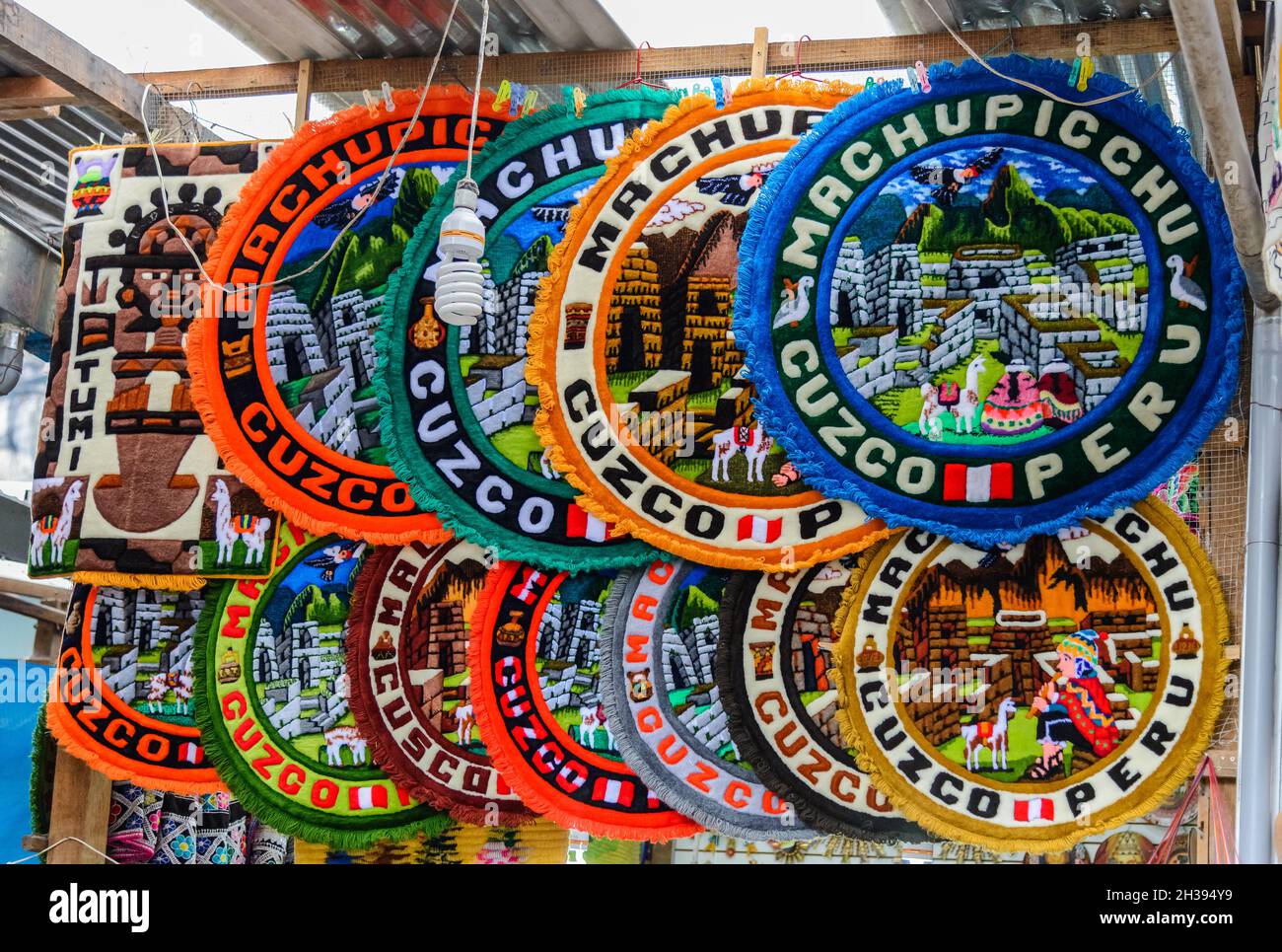 Colorful Inca and Machu Picchu schemed rugs and other souvenirs on