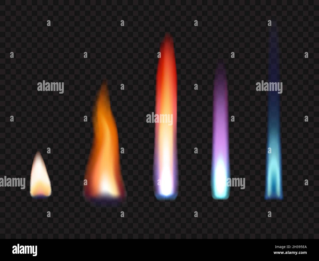 Fire flames of gas and zinc, potassium, strontium and sodium, realistic