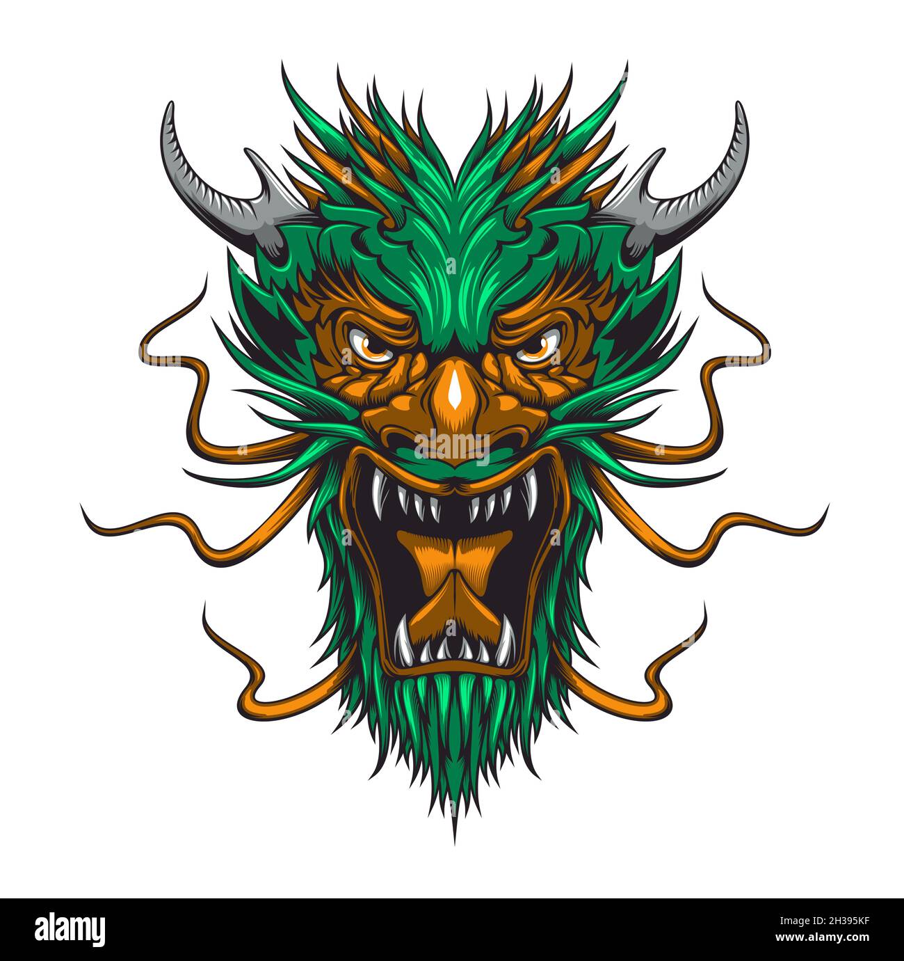 Asian dragon monster, mythology beast cartoon mascot head. Angry roaring or  screaming fairytale creature, fantasy beast with horns and sharp fangs. Ch  Stock Vector Image & Art - Alamy
