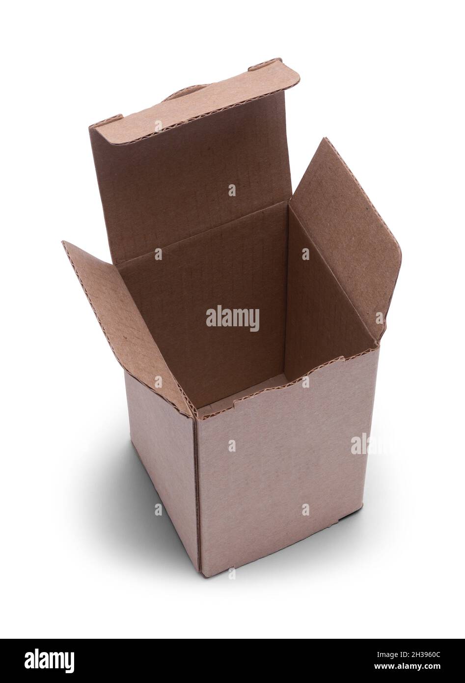 Open Rectangle Box Upright Cut Out on White. Stock Photo
