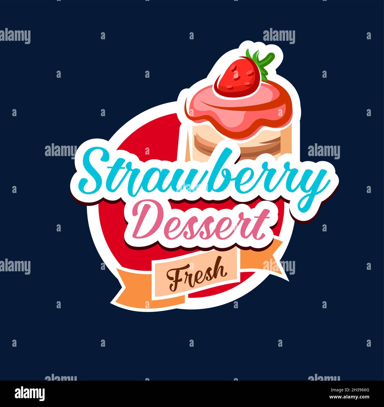 Strawberry dessert icon, pastry cakes and bakery sweet food, vector