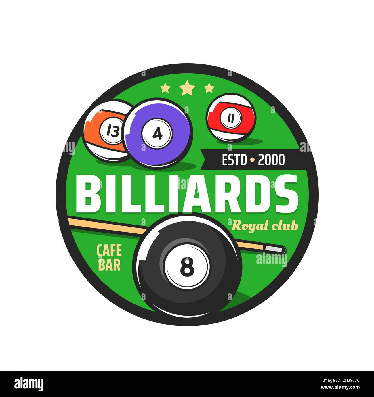 Billiards club vector icon of pool cue sport with billiard balls and cue on  green table of snooker game. Billiards tournament, sporting competition an  Stock Vector Image & Art - Alamy