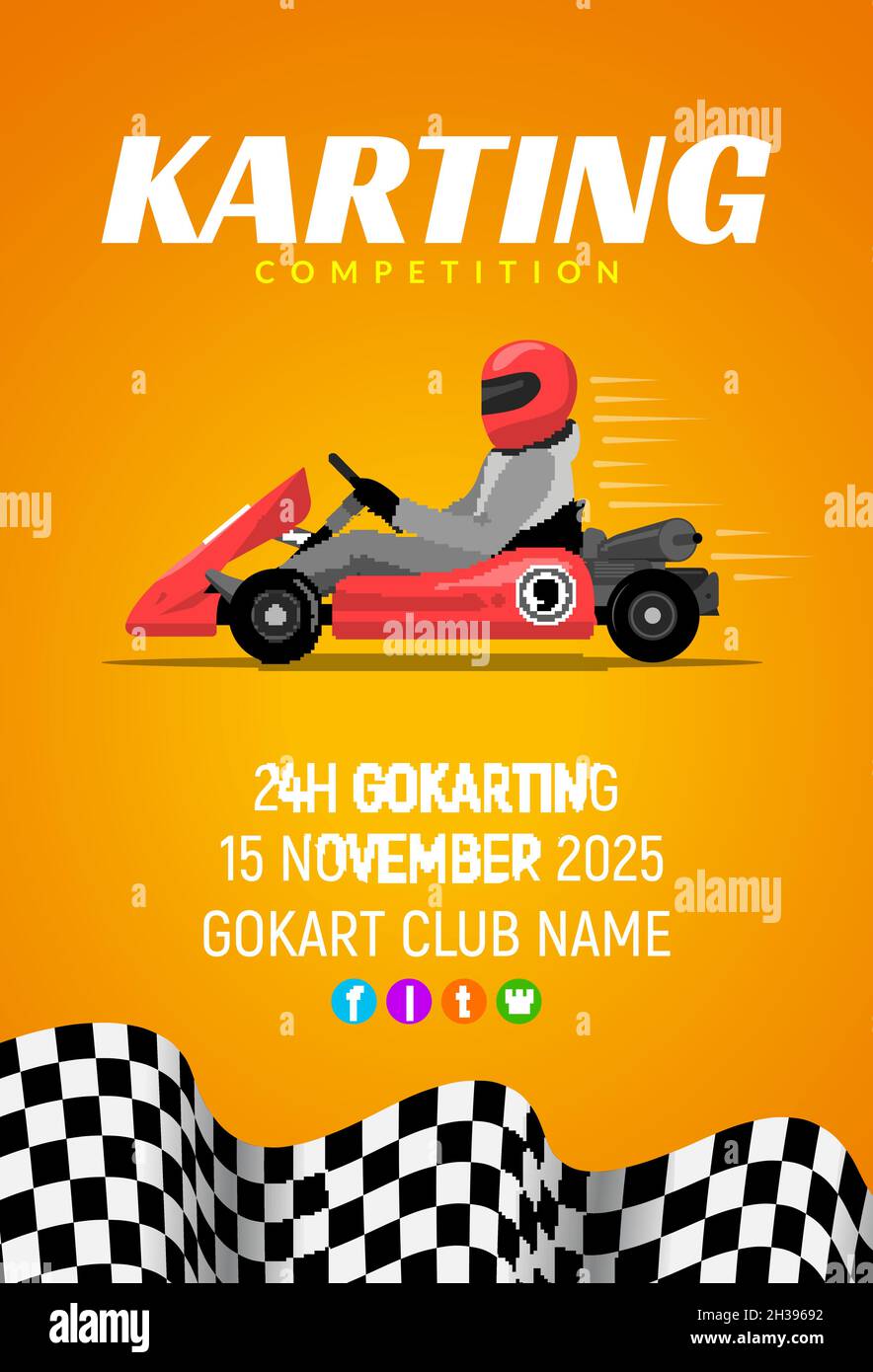 Go kart race background poster. Karting race car cartoon helmet driver