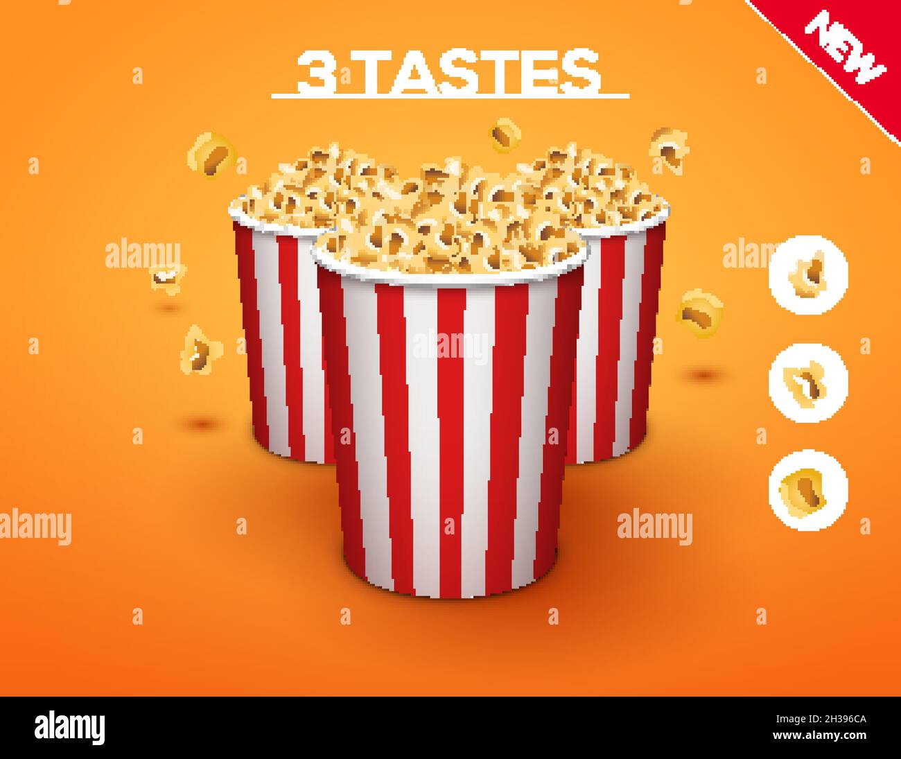 Popcorn bucket isolated. Full and empty pop corn box for cinema