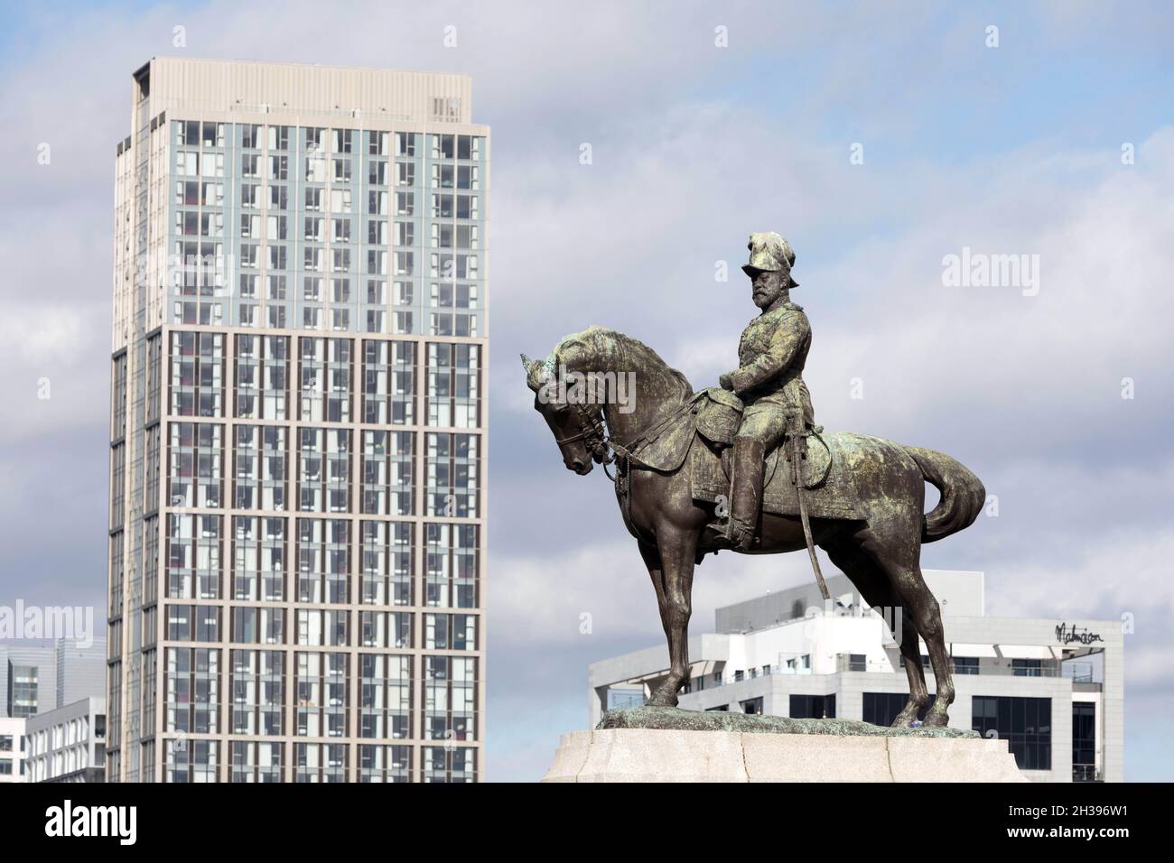 The Edward VII monument at Pier Head, Liverpool Stock Photo
