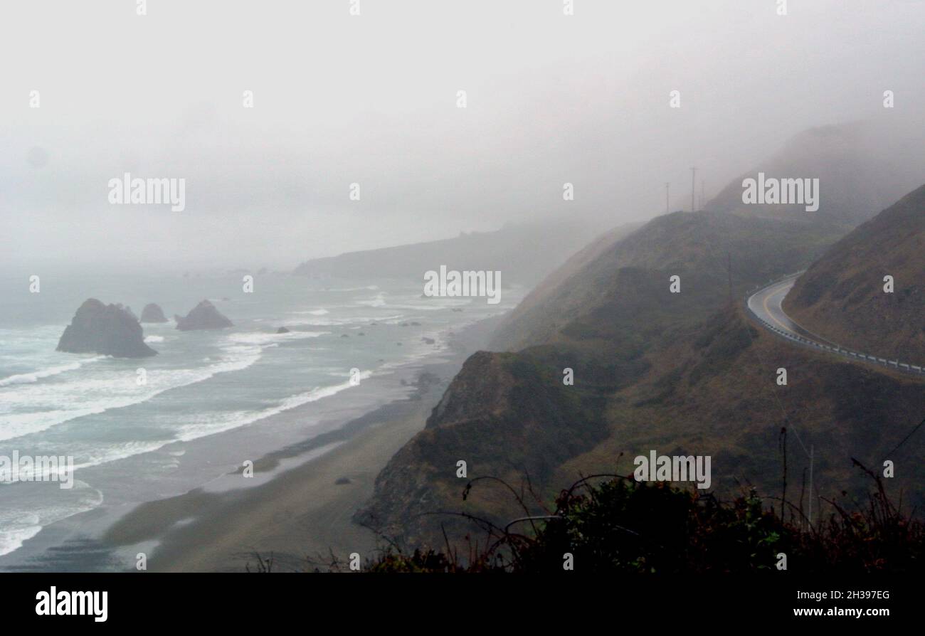 foggy day on pacific coast hwy 1 in in Big Sur  monterey county california usa Stock Photo