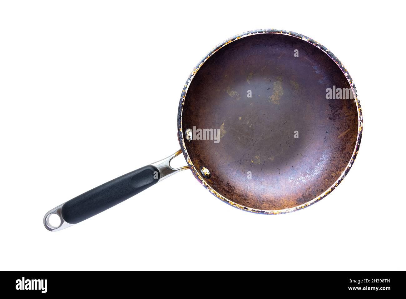 Top view of an old non stick fry pan Stock Photo