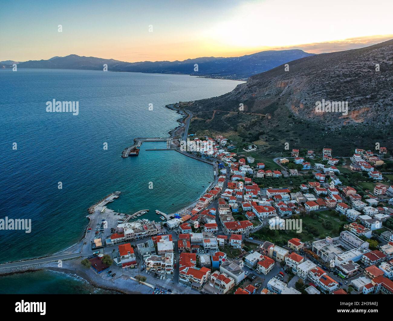Aerial view over Monemvasia seaside city and the picturesque port in Lakonia, Greece Stock Photo