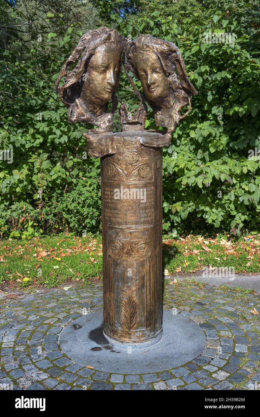 Sculptures by Joseph Michael Neustifter, Monument to Love, Duke Albrecht III and Agnes Bernauer in front of Blutenburg Palace, Obermenzing, Munich Stock Photo