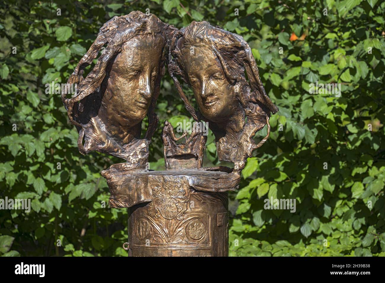 Sculptures by Joseph Michael Neustifter, Monument to Love, Duke Albrecht III and Agnes Bernauer in front of Blutenburg Palace, Obermenzing, Munich Stock Photo