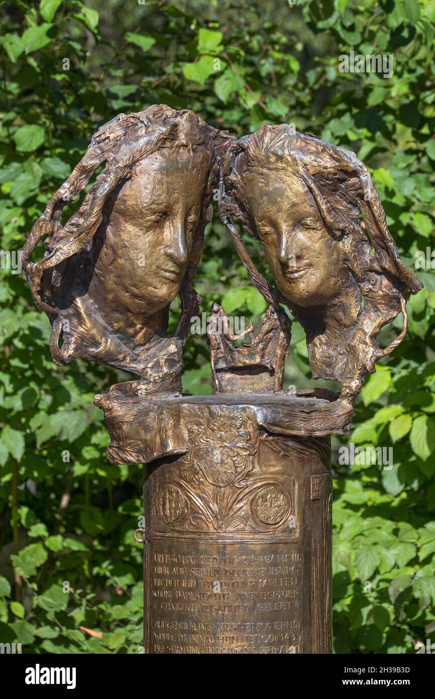 Sculptures by Joseph Michael Neustifter, Monument to Love, Duke Albrecht III and Agnes Bernauer in front of Blutenburg Palace, Obermenzing, Munich Stock Photo