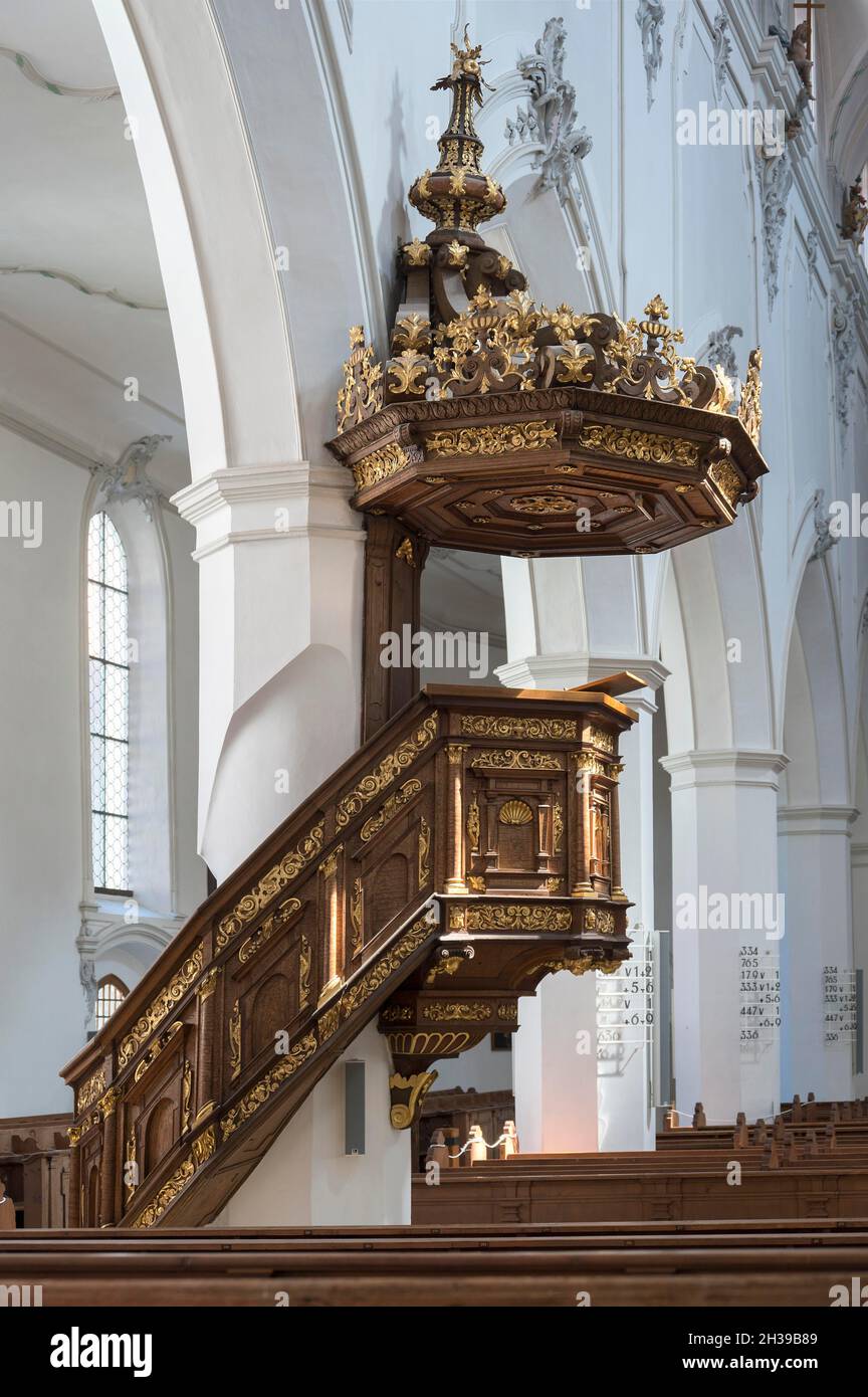 Pulpit, St. Mang Church Kempten, Allgaeu, Bavaria, Germany Stock Photo ...