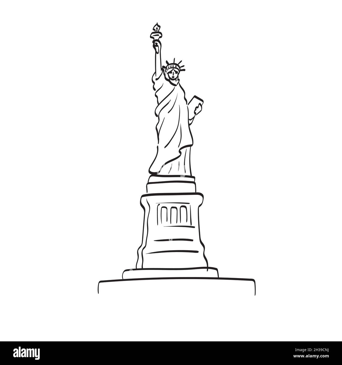 Statue of Liberty New York USA illustration vector isolated on white background line art. Stock Vector