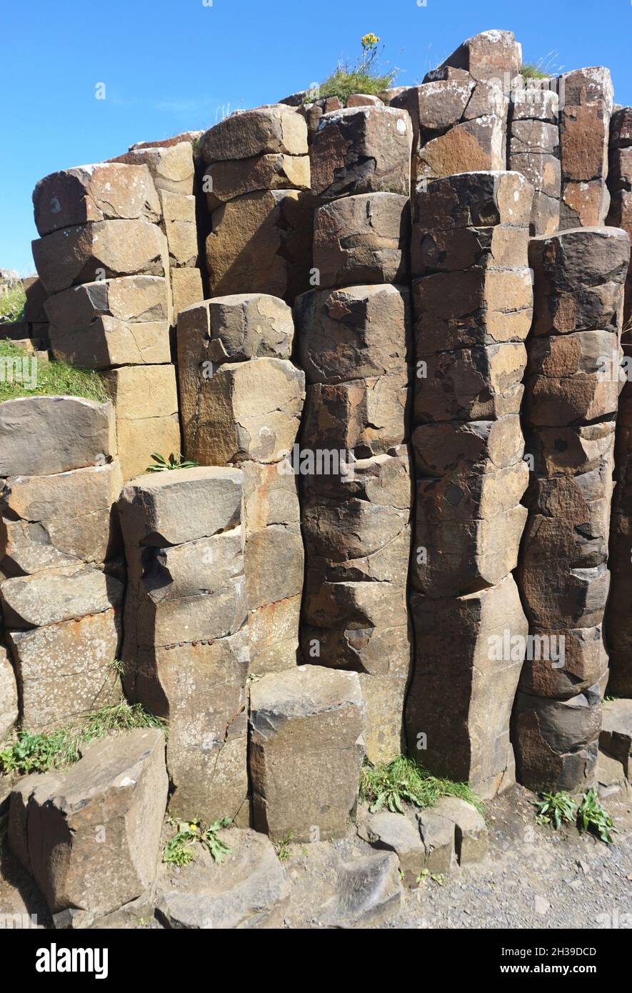 Formation of basalt stone pillars created by volcanic eruption 50 million years ago at The Giant's Causeway, on the north coast of Northern Ireland Stock Photo