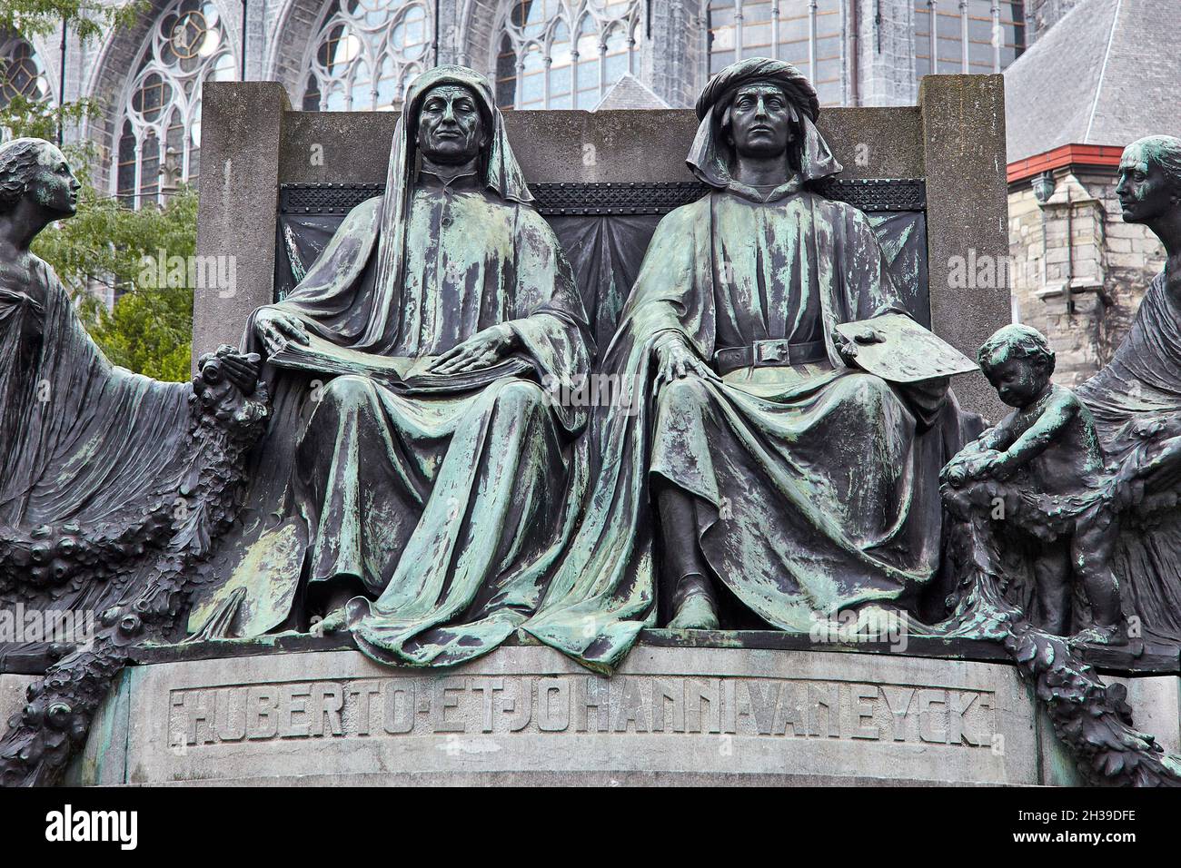 Monumento a Hubert y Jan Van Eyck. Gante. Bélgica. Stock Photo