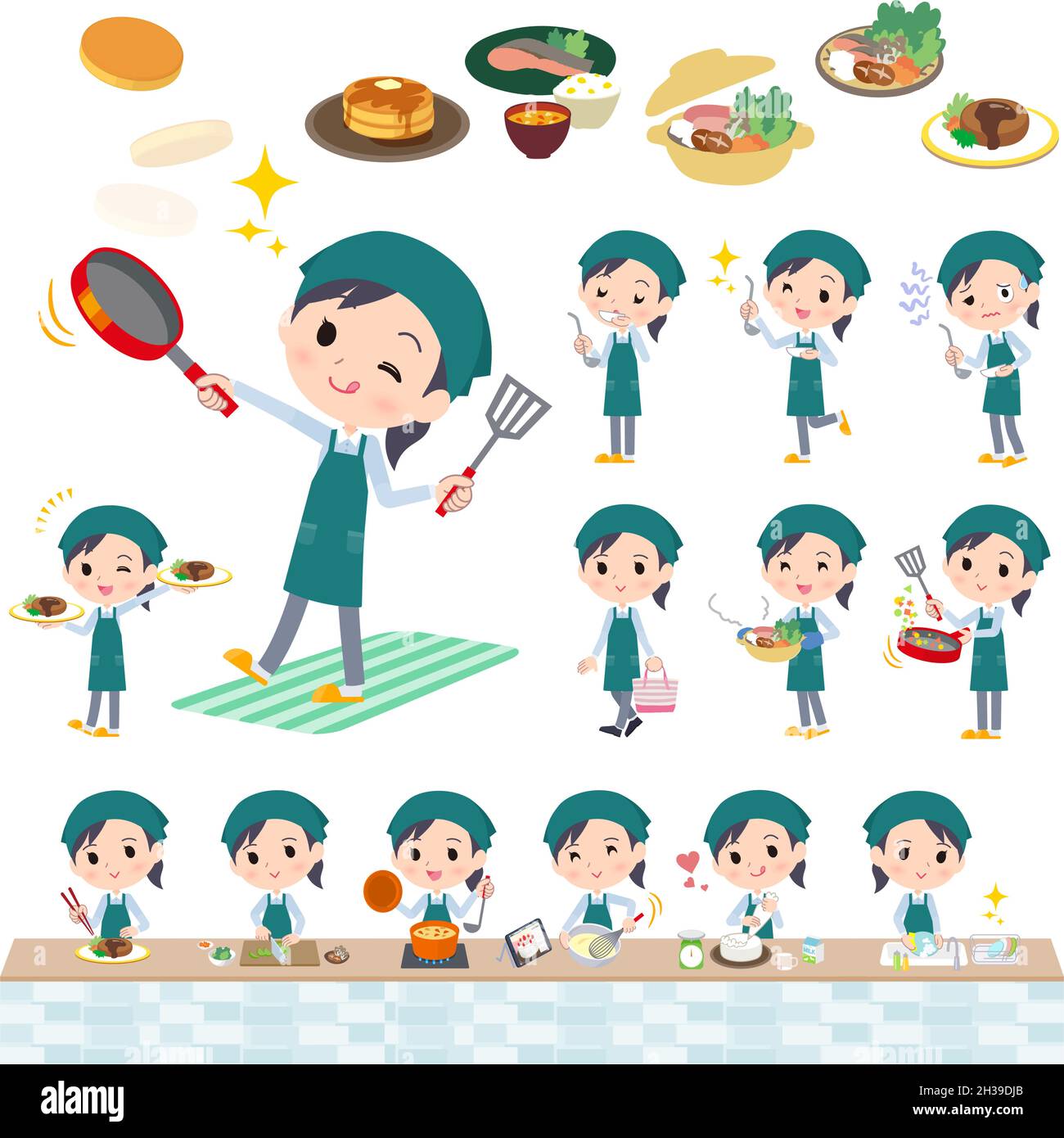 A set of Supermarket staff woman about cooking.It's vector art so easy to edit. Stock Vector