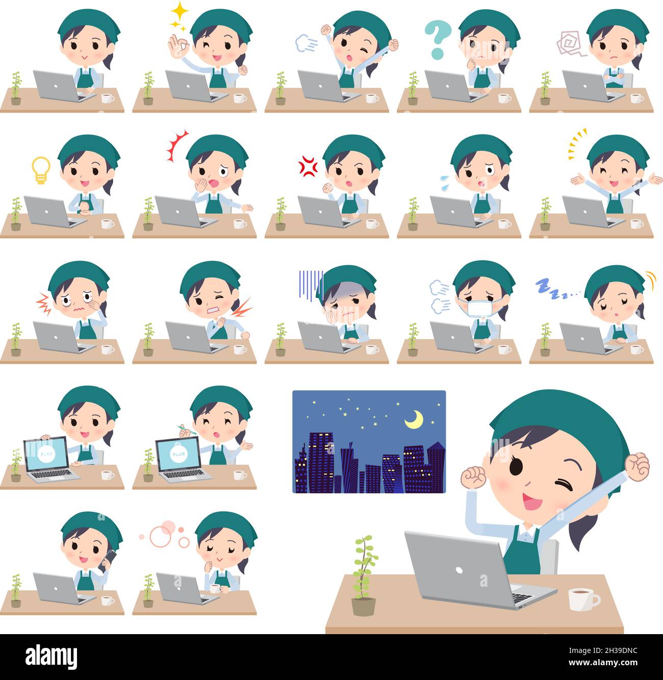 A set of Supermarket staff woman on desk work.It's vector art so easy to edit. Stock Vector