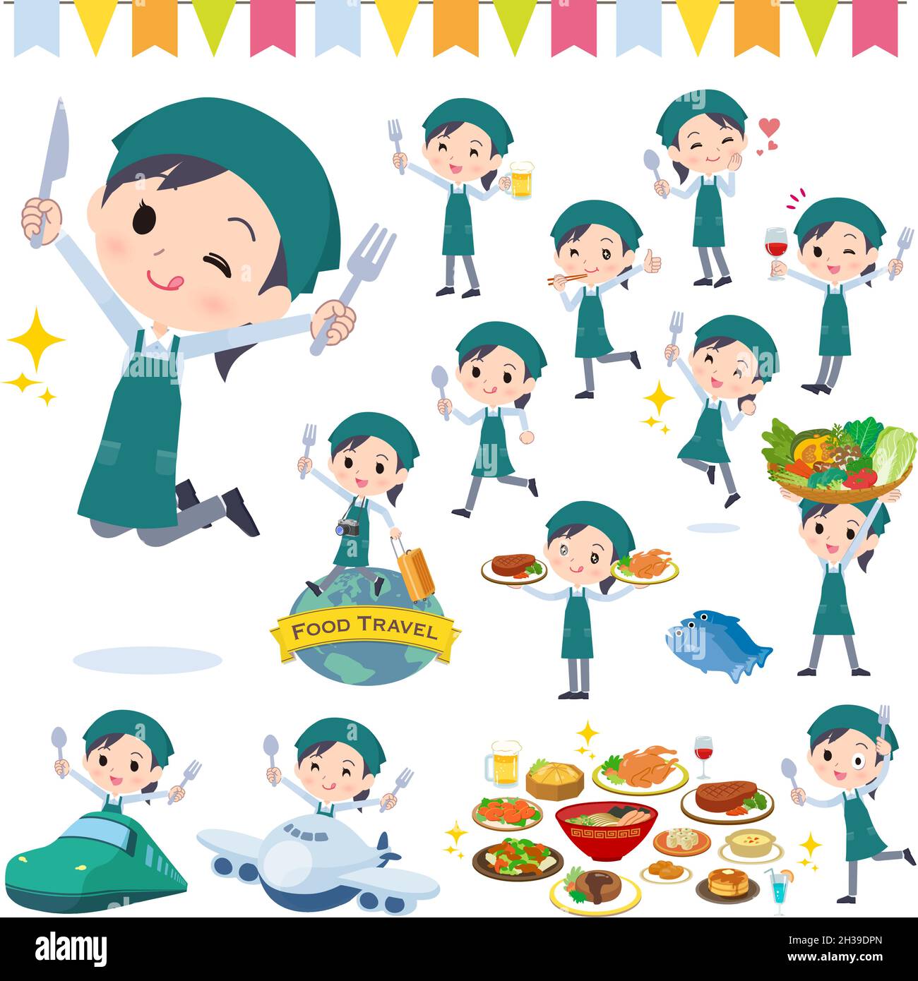 A set of Supermarket staff woman on food events.It's vector art so easy to edit. Stock Vector