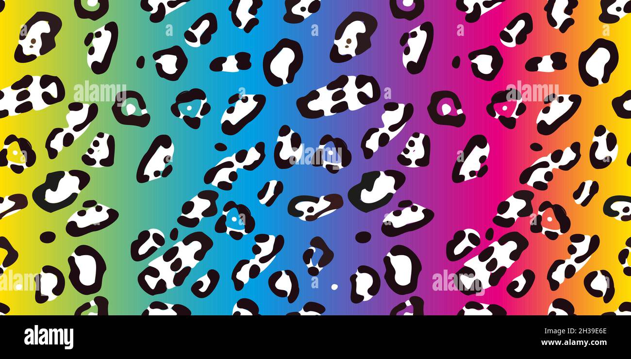 Rainbow leopard seamless pattern. Colorful neon vector background. Gradient wallpaper. Stock Vector