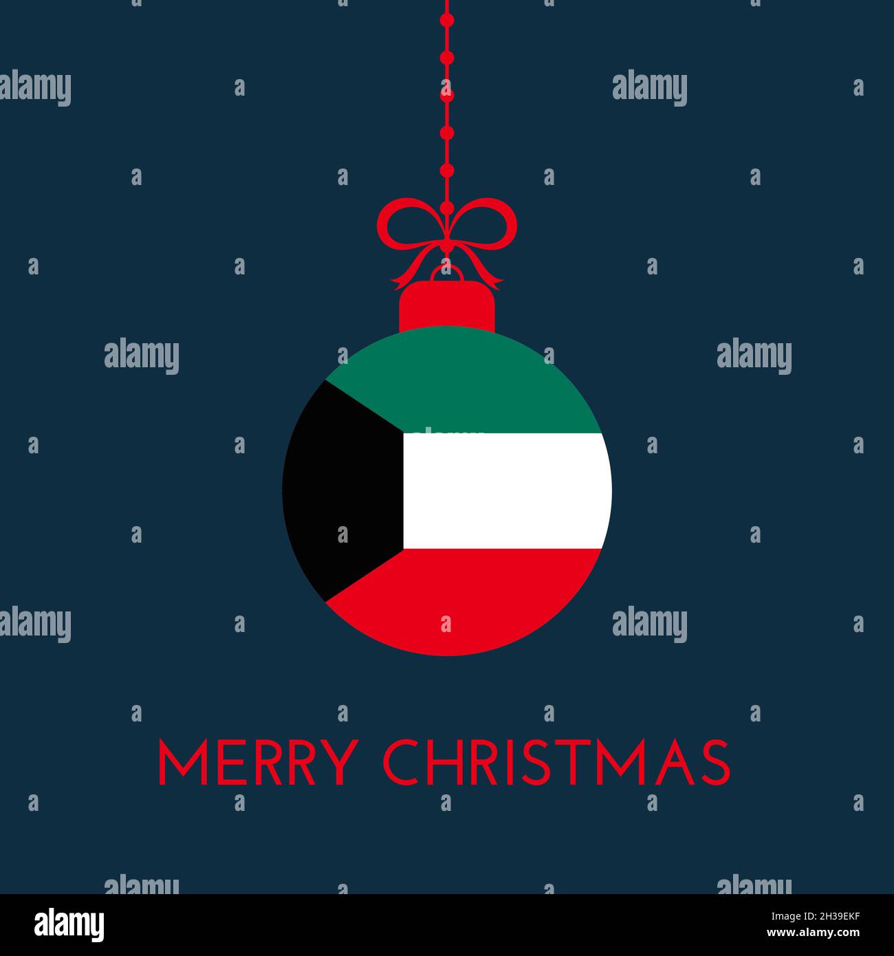 Merry Christmas and new year ball with Kuwait flag. Christmas Ornament. Vector stock
