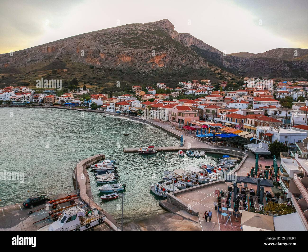 Aerial view over Monemvasia seaside city and the picturesque port in Lakonia, Greece Stock Photo