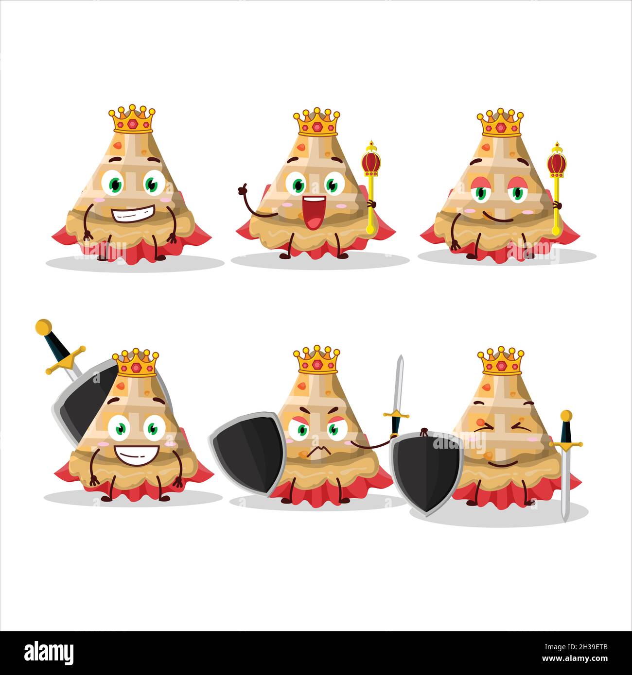 A Charismatic King slice of peach pie cartoon character wearing a gold crown. Vector illustration Stock Vector